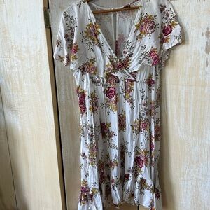 Torrid White Floral Midi Dress with Ruffle Sleeves